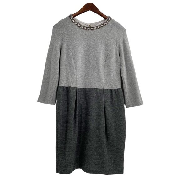Sandro Gray Wool Cashmere Blend Long Sleeve Dress Womens 8 Embellished Neckline - Picture 1 of 13